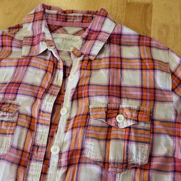 Aeropostale Pink Plaid Flannel Button Down Collared Shirt XL 20" P2P - Picture 4 of 8